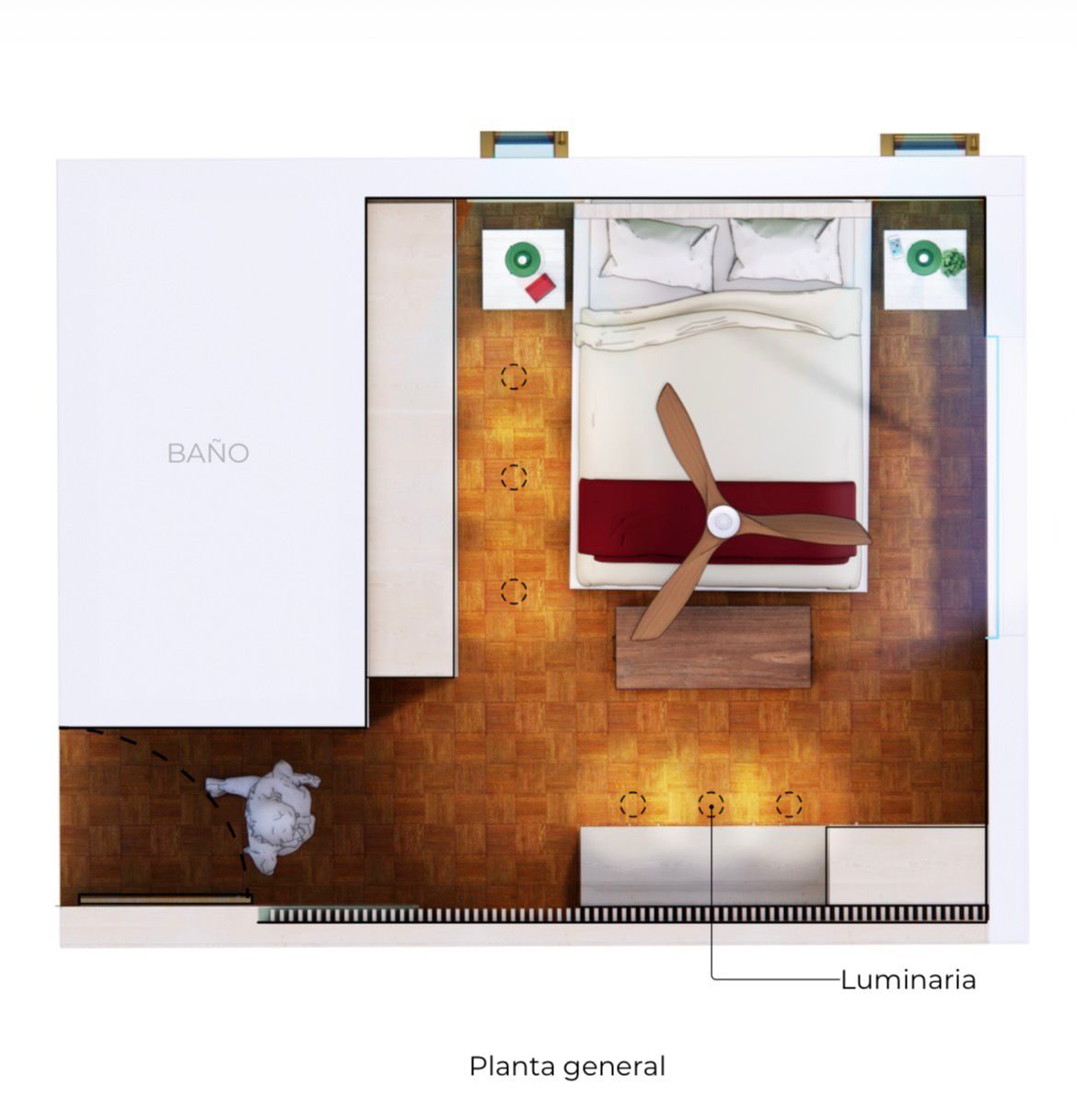 Planta del dormitorio con baño en suite